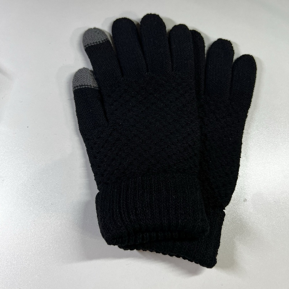 Black Cable Knit Touch Screen Winter Gloves – Warm Textured Grip Unisex - Picture 2 of 2